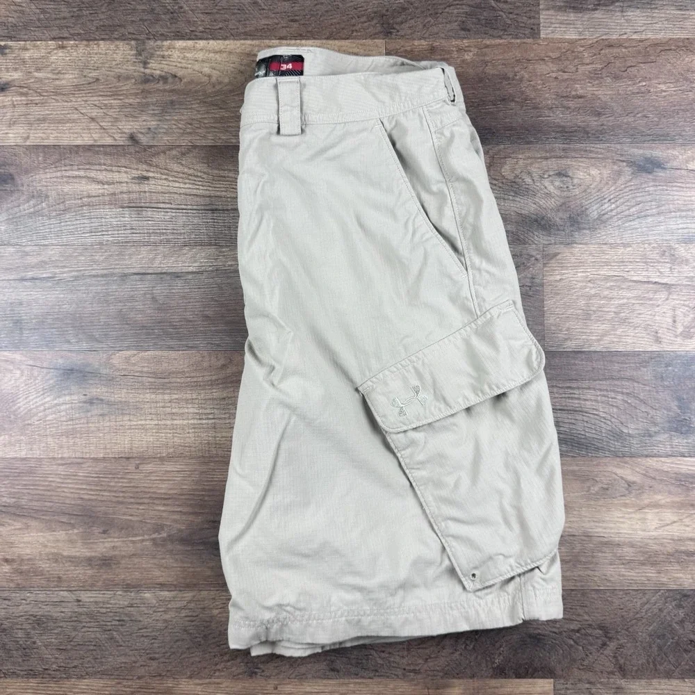 Under Armour Cargo Shorts Mens 34 Beige Ripstop